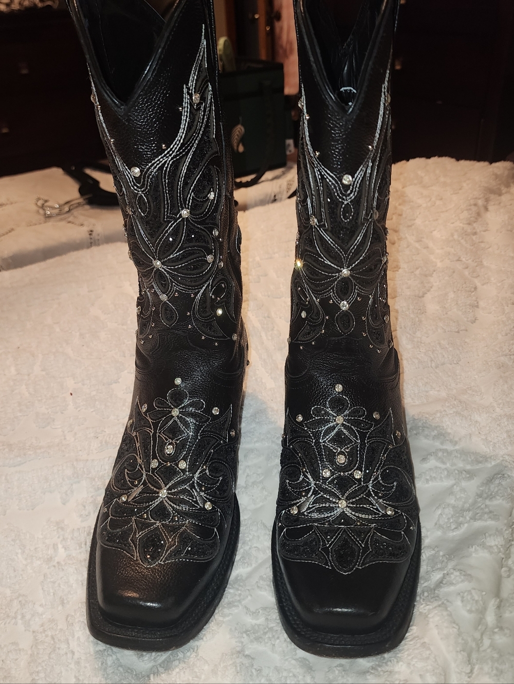 Rock'em Miranda Snip Toe Cowgirl Boots Black Studded Women's Mid Calf, Sz 9 - Picture 6 of 9